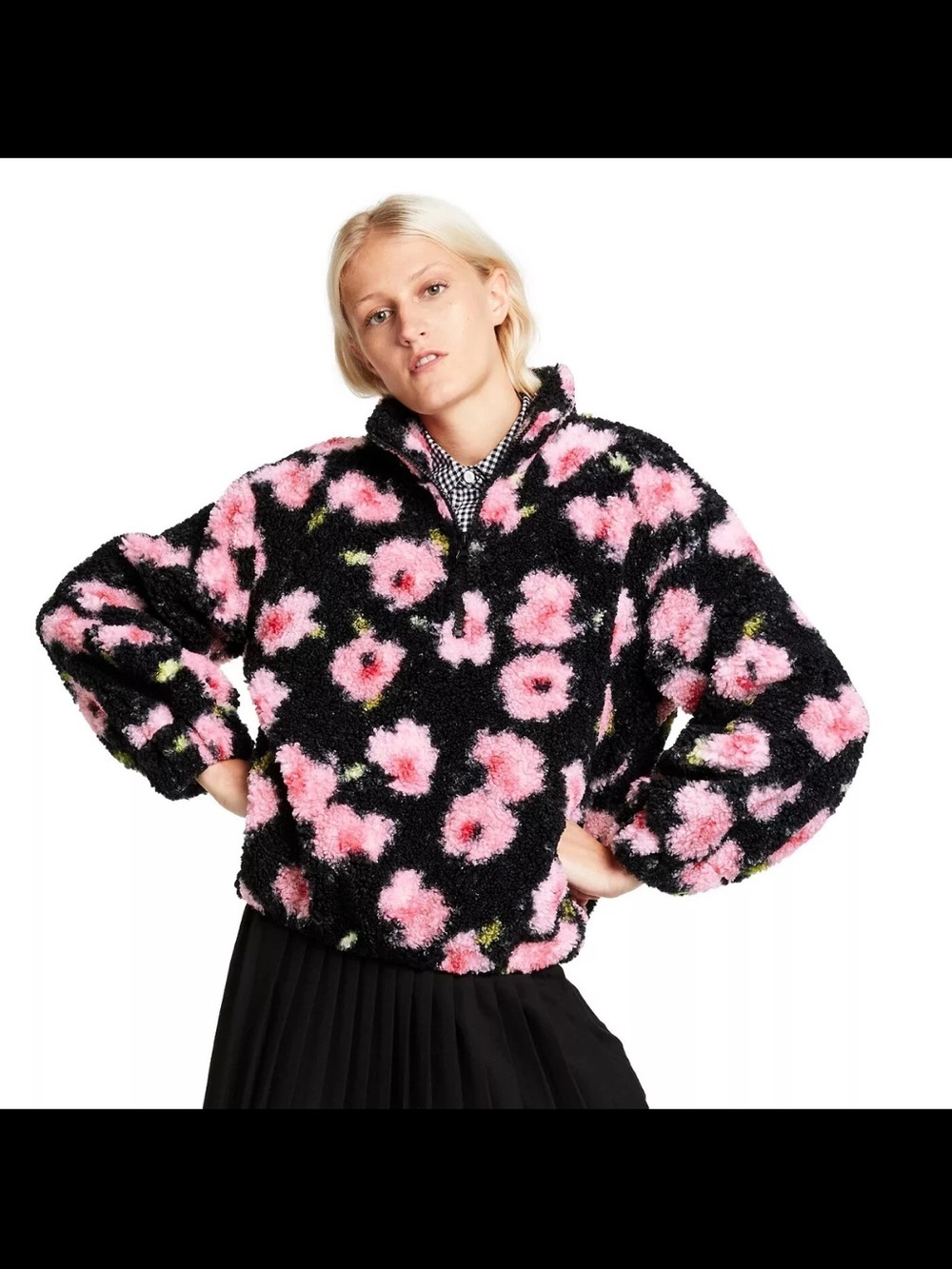 Sandy Liang x Target Floral High Pile Fleece Quarter Zip Pullover Size XS